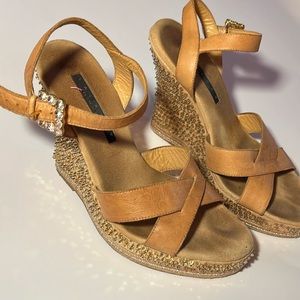 Vintage “Laundry by Shelly Segal” gold wedge heels